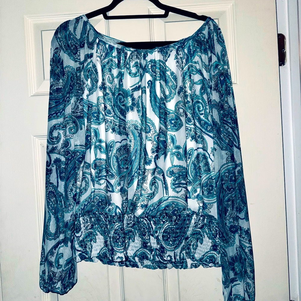Harper Paisley Blue/Turquoise Blouson Top - NWT  Size L